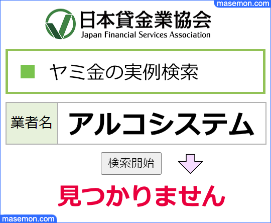 日本貸金業協会でアルコシステムを調べる