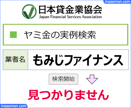 日本貸金業協会でもみじファイナンスを調べる