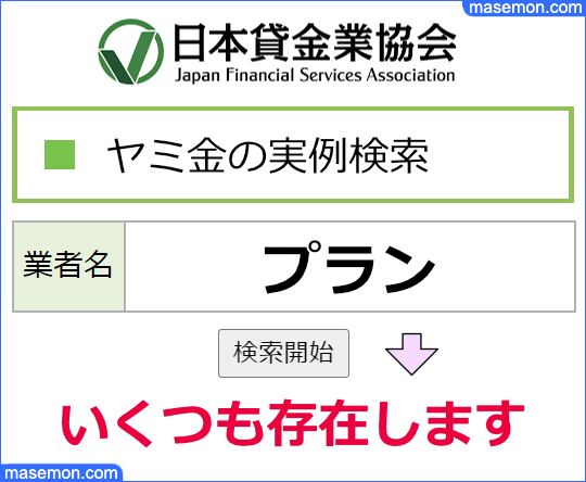日本貸金業協会：ヤミ金被害情報にて「プラン」を調べる