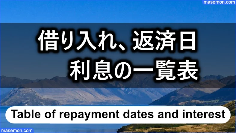 「ヤミ金 カネナリ」の借り入れ、返済日、利息の一覧表