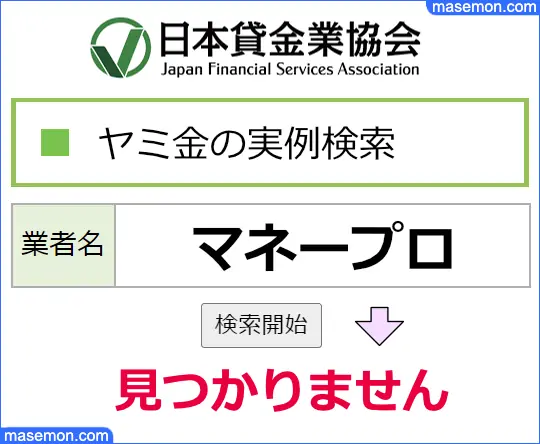 日本貸金業協会でマネープロを調べる