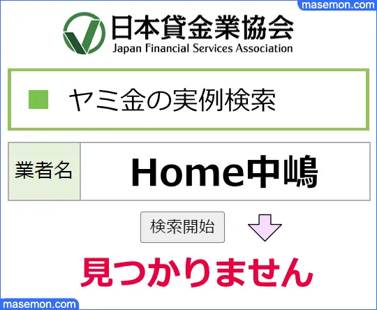 日本貸金業協会で調べる：「Home中嶋」はヤミ金である