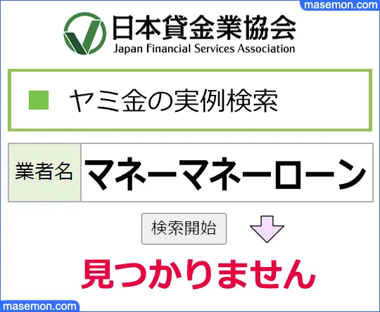 日本貸金業協会で調べる：マネーマネーローンはヤミ金である