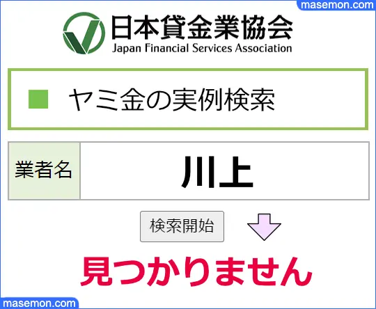 日本貸金業協会で調べる：川上はヤミ金である