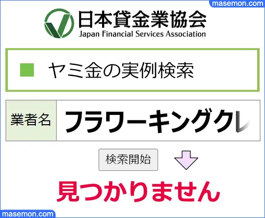 日本貸金業協会で調べる：フラワーキングクレジットはヤミ金である