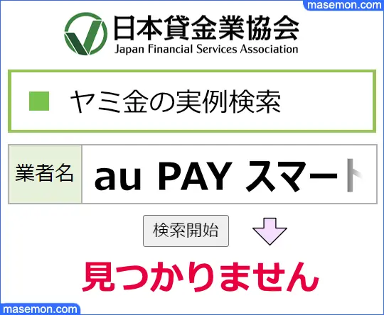 日本貸金業協会でau PAY スマートローン：スマロのヤミ金情報を調べる